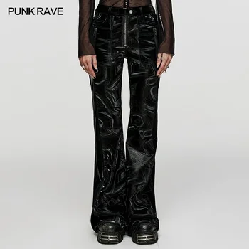 Женские расклешенные брюки из искусственной кожи с принтом в стиле панк-РЕЙВ, модные брюки с волнистой текстурой в стиле панк-роман, научная фантастика, осень/зима