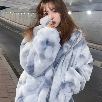 Зимняя НОВАЯ куртка из искусственного плюша с кроличьей шерстью средней длины со стоячим воротником, свободная хлопковая теплая шуба, женское утепленное пальто из овечьей норки