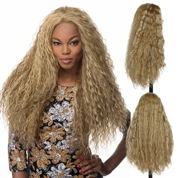 Вьющиеся парики из синтетических волос длиной 28 дюймов для женщин, волнистые светлые натуральные парики с темными корнями, пушистые волосы, костюм для Хэллоуина, парик