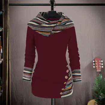 Удобный пуловер, толстовка, женская толстовка с геометрическим принтом в полоску, женская толстовка в этническом стиле для осени / зимы