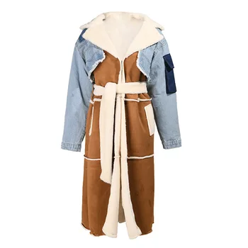 Женское пальто Стильное пальто на пуговицах с подтяжкой на талии и дизайном в виде цветного блока