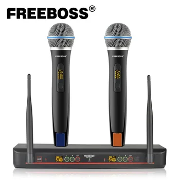 FREEBOSS Беспроводной Динамический Микрофон 2*100 UHF 30m 98ft IR С Автоматической Частотой Профессиональный Ручной Микрофон для Караоке-сцены FB-U38