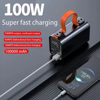 Станция Power Bank большой емкости 100000 мАч 100 Вт PD USB C DC Быстрая зарядка внешнего аккумулятора Портативный Powerbank для iPhone Xiaomi