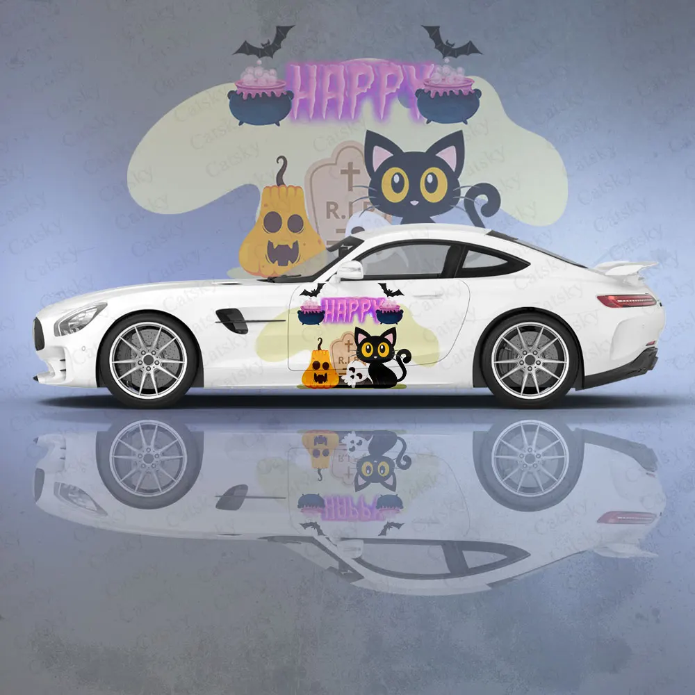 Наклейка на кузов автомобиля с кошкой на Хэллоуин, Виниловая наклейка на боковую сторону автомобиля, наклейка на кузов, наклейка для декора автомобиля, защитная пленка для автомобиля