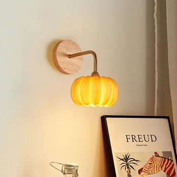 Настенный светильник в виде тыквы из японской смолы, светодиодные деревянные настенные светильники для спальни, прикроватной тумбочки, настенного освещения ресторана, кафе-бара, домашнего декора