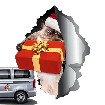 Рождественские лучшие автомобильные наклейки с эффектом 3D-трещины, наклейки с милым котом, универсальные для автомобиля, магниты на бампер домашнего холодильника, декоративные наклейки на бампер
