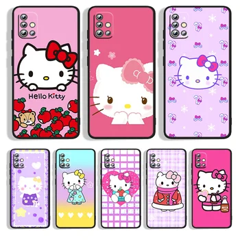 Чехол для телефона Cat Hello Kitty Samsung A91 A73 A72 A71 A53 A52S A42 A33 A32 A23 A22 A13 A12 A03S, черный Чехол