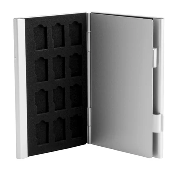 Серебристо-алюминиевое отделение для карт памяти в футляре-футлярчике на 24 карты