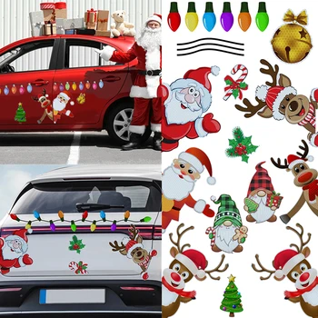 Рождественское украшение Автомобильная наклейка Светоотражающая Магнитная наклейка Лампа Санта Снеговик Гном Холодильник Магнитная наклейка автомобильная наклейка