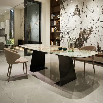 Обеденный стол из шифера на открытом воздухе, современный минималистичный обеденный стол из роскошного камня, легкий Роскошный прямоугольный стол для кухни, мебель для патио