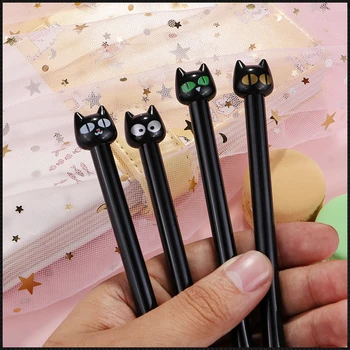10 шт./лот, Гелевая ручка Cute Black Cat, 0,5 мм, черные чернила, Kawaii Big Eye Kitten, Нетуральные Ручки, Детские Школьные Канцелярские принадлежности, Подарочные Канцелярские принадлежности
