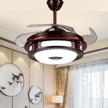 Новая китайская вентиляторная лампа невидимый потолочный вентилятор ресторанная лампа немой светодиодный светильник из массива дерева подвесной светильник с дистанционным управлением в стиле ретро для кабинета