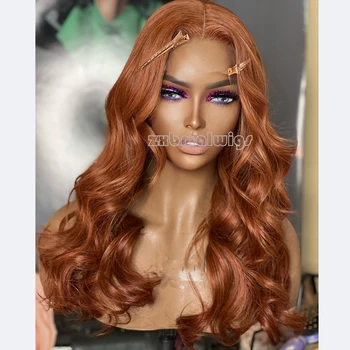 Имбирно-оранжевый синтетический парик с объемной волной, светлые Длинные волнистые парики из бесклеевого волокна, кружевные фронтальные парики для косплея, женские волосы