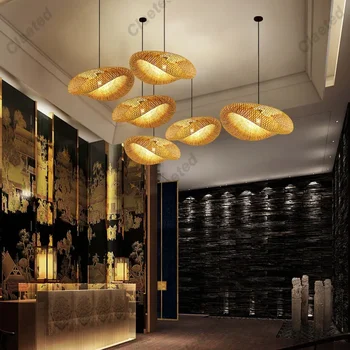 Китайская Бамбуковая подвесная лампа ручной работы Плетеный ротанговый абажур Подвесные лампы Ресторан Проход Чайная Комната Внутреннее освещение дома