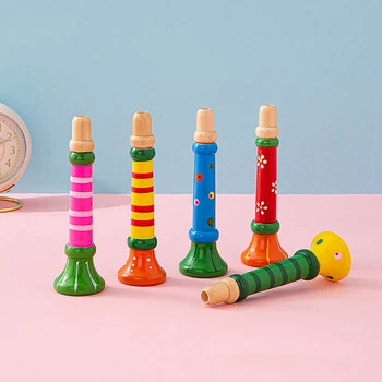 1шт Деревянная мультяшная детская игрушка Рожок Свисток Музыкальный инструмент для детей раннего развития Игрушки Монтессори Звуковые обучающие игры