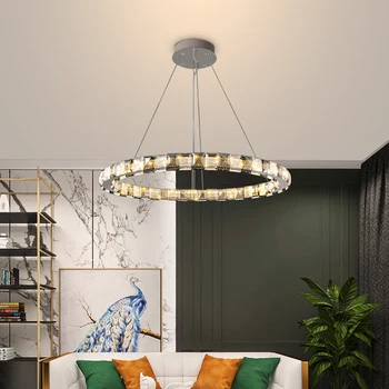 Подвесной светильник TEMAR Modern Crystal с круглыми кольцами, креативная роскошная Люстра со светодиодной подсветкой для гостиной, столовой, спальни