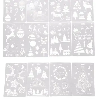 Рождественские шаблоны из 12 предметов, многоразовые трафареты для домашних животных для рисования на детских открытках