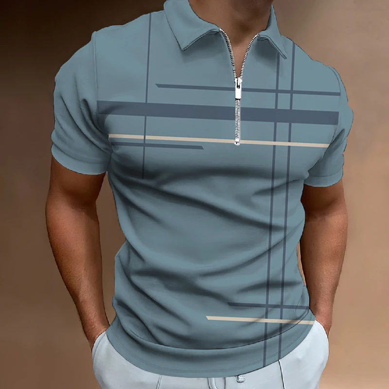 Мужская одежда, модная рубашка поло с коротким рукавом на молнии в простом стиле, мужская повседневная спортивная рубашка поло для гольфа с отворотом.