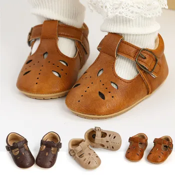 Обувь для новорожденных девочек из искусственной кожи в стиле ретро, первые ходунки, полые сандалии для маленьких мальчиков, противоскользящие сандалии, сандалии