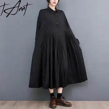 Женское платье Tannt с разрезом и длинными рукавами, черные рубашки, платья 2023, Новые модные свободные осенние и зимние Длинные платья, женские