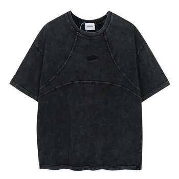 Топовая версия GRAILZ с деконструированной вышивкой логотипа High Street Vintage Wash Old Черная футболка с коротким рукавом SML