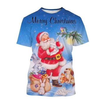 Новая рождественская вечеринка, детская одежда с 3D креативным принтом унисекс, модная мужская и женская одежда с коротким рукавом, топ, футболка.