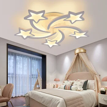 Современный потолочный светильник для детской комнаты, звездный дизайн, светодиодная люстра мощностью 50 Вт, потолочный светильник с дистанционным управлением, затемняющий освещение в спальне