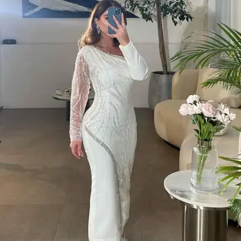 Белое платье выпускного вечера Русалки на одно плечо длиной до щиколоток, вечернее платье со стразами, Женская вечеринка по официальному запросу, свадьба в Саудовской Аравии