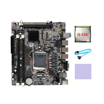 Материнская плата H55 LGA1156 Поддерживает процессор серии I3 530 I5 760 с памятью DDR3 Материнская плата + процессор I3 530 + Кабель SATA + Термопластичная прокладка
