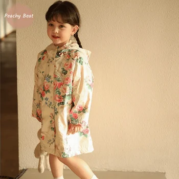 Тренч Принцессы для маленьких девочек, ветровка с цветочным принтом, пальто цвета Хаки, Длинная Весенне-осенняя одежда для малышей от 1 до 10 лет