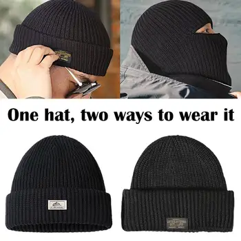 Зимняя теплая вязаная шапка Унисекс 2 В 1, маска для лица, Стильная, удобная для верховой езды, Утолщенная, для рыбалки, Мягкая, Ветрозащитная, теплая шапка I6V9