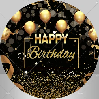 Круглый чехол для фона, блестящие черные и золотые воздушные шары, украшение для вечеринки с Днем рождения, Круговой фон