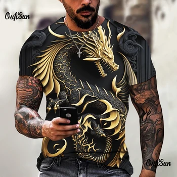 Мужская футболка с 3D-принтом Дракона, модные футболки с круглым вырезом и коротким рукавом, Летняя одежда оверсайз, мужская толстовка 2024 года, модная толстовка