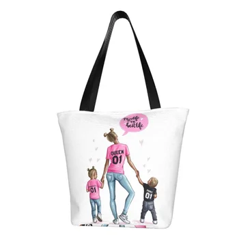Переработка милой мультяшной сумки для мамы и ребенка, женской холщовой сумки-тоут на плечо, прочной модной сумки для покупок в продуктовых магазинах для мам
