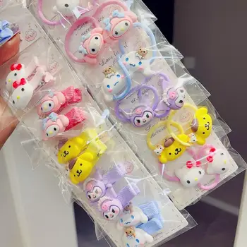 10 Пар MINISO Sanrio Hello Kitty Melody Coolommy, кожаная заколка для волос, милые мультяшные детские аксессуары для волос, подарок