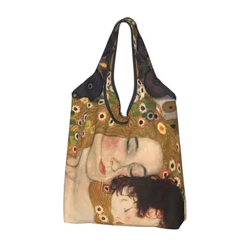 Многоразовая продуктовая сумка Gustav Klimt Freyas, Складная сумка для покупок для матери и ребенка, большая эко-сумка для хранения, легкая.