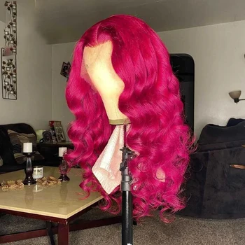 Объемный парик с кружевом спереди розового цвета, прозрачный Синтетический парик с кружевом спереди по линии роста волос для чернокожих женщин