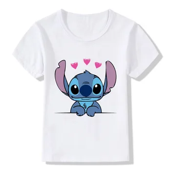 Детская футболка Lilo & Stitch Kawaii Disney для мальчиков и девочек, Повседневная Одежда в стиле Харадзюку С коротким рукавом, Детские Футболки с героями Мультфильмов, Топы