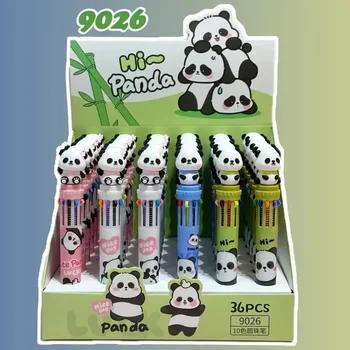 Десятицветная шариковая ручка Kawaii Panda Канцелярские принадлежности Высокой красоты Bamboo Panda Color Hand Pen Подарочная ручка Студенческие Офисные канцелярские принадлежности Оптом