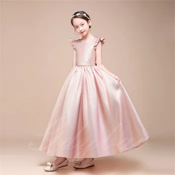 Платья для девочек-цветочниц Элегантное атласное бальное платье принцессы с обесцвечиванием Для детей Платье для вечеринки в честь дня рождения Простой бант Платье для первого причастия