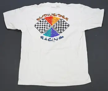 Редкие винтажные Клетчатые флаги Budweiser Racing 1997 Карманная футболка 90-х Белый XL