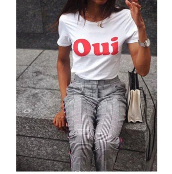 Футболка Skuggnas Oui С французским письмом, Женская футболка в стиле гранж 90-х, мода Tumblr, эстетическая футболка, летние повседневные топы, футболки