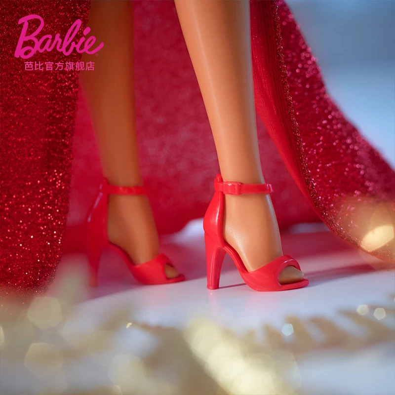 Кукла Барби Мэрайя Кэрей Праздничное празднование Коллекционная аниме фигурка в блестящем красном платье Серебряные аксессуары Модельные подарки