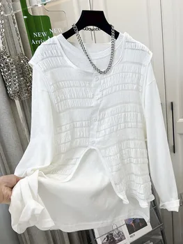 Белые футболки Y2K в американском стиле Casual Chic, две футболки для девочек, короткие топы высокого качества в складку для женщин