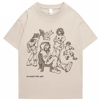 Японская футболка Harajuku, мужская уличная одежда, забавная футболка с рисунком из аниме-мультфильма