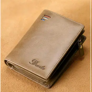Мужской кошелек из 100% натуральной кожи, короткая RFID-противоугонная щетка zero wallet, кошелек на молнии, многофункциональная сумка для карт большой емкости