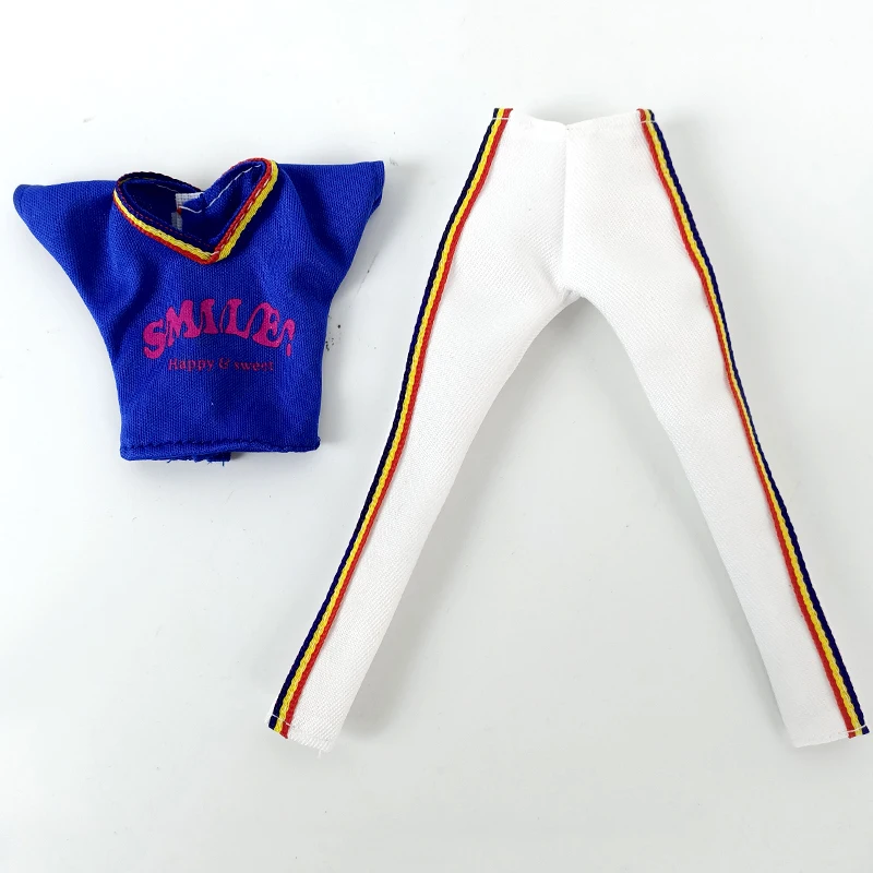 Royalblue Футболка с буквенной улыбкой, одежда для куклы Барби, спортивные топы для спортзала, топ для йоги, длинные белые брюки для детской игрушки 1/6 BJD Doll