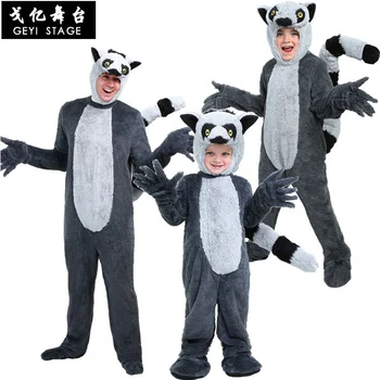 Потому Что Костюм Лемура для представления животных на Хэллоуин, Милая Северная Гигантская мышь, Мадагаскарский костюм для родителей и детей
