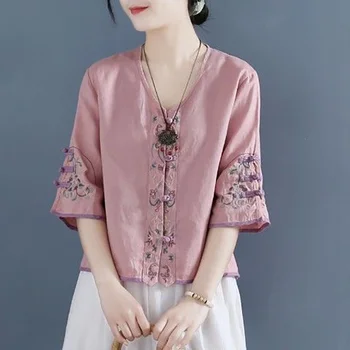 Новая женская одежда 2021 года, топы с цветочной вышивкой, костюм тан, рубашки в китайском стиле, традиционная блузка чонсам для леди женского пола