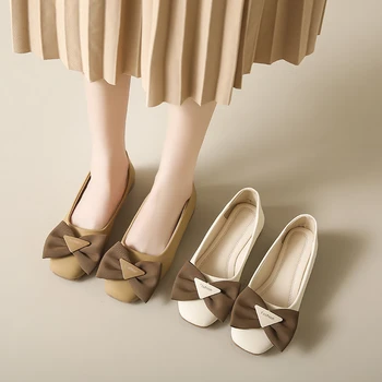 Весенне-осенняя мода, новые банкетные однотонные женские туфли с бантом, Элегантные повседневные удобные тонкие туфли на квадратном каблуке